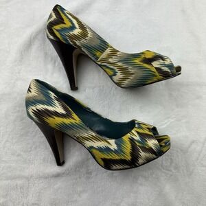 Madden Girl Heels Women's 10 Multicolor Chevron Stiletto Open Toe New w/o Box